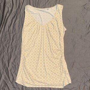 Cream Beige Ruched Sleeveless Circle Pattern Top